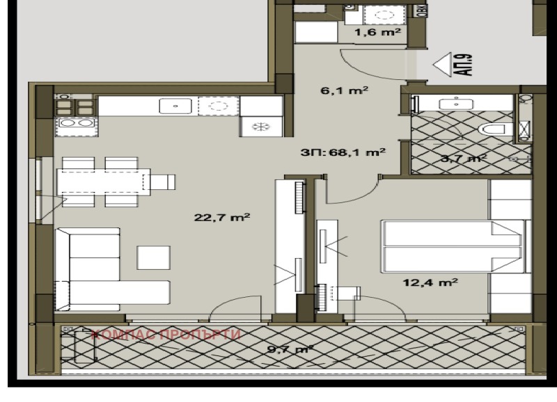 Продава 2-СТАЕН в град София, с. Бистрица - 81 кв.м / 184 880 € » 361 593.85 лв., КОМПАС ПРОПЪРТИ