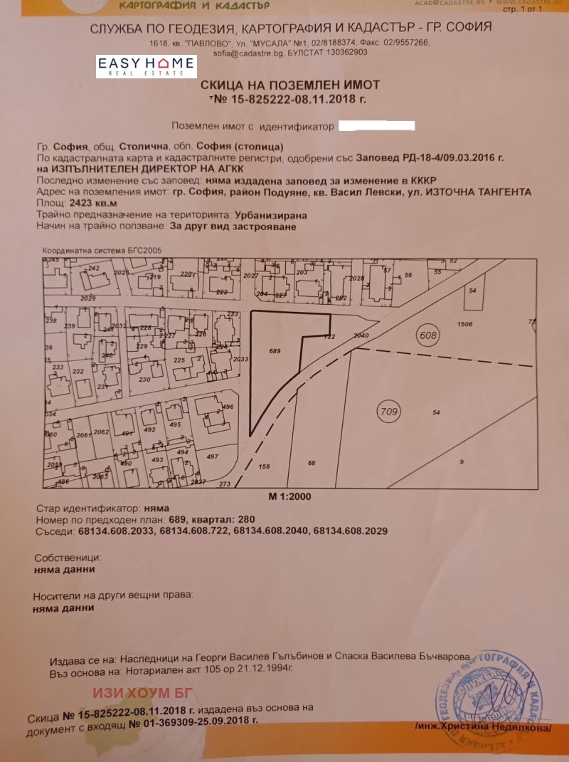 Продава ПАРЦЕЛ в град София, Левски В - 2423 кв.м / 270 000 € » 528 074.10 лв., ИЗИ ХОУМ БГ