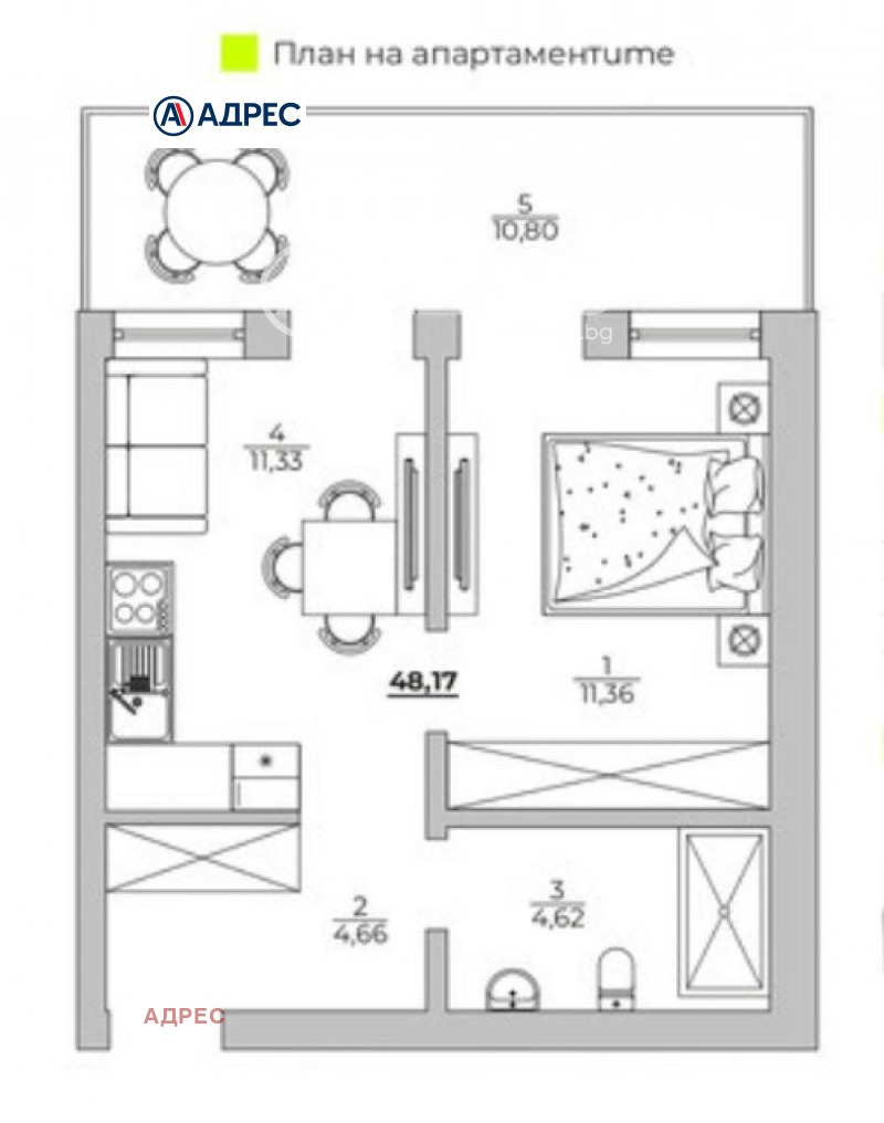 Te koop  1 slaapkamer Varna , k.k. Tsjajka , 49 m² | 71396545 - afbeelding [4]