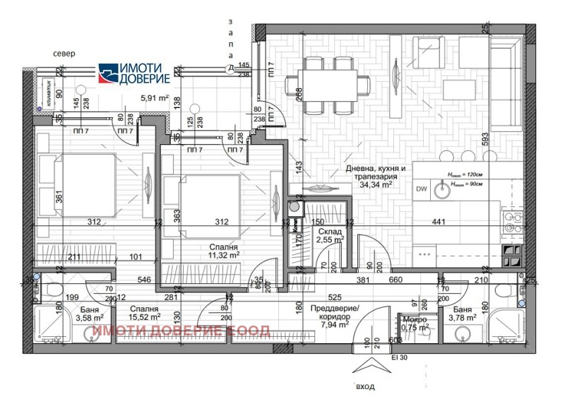 Продава 3-СТАЕН в град София, Младост 4 - 92 кв.м / 267 665 € » 523 507.24 лв., ИМОТИ ДОВЕРИЕ ЕООД