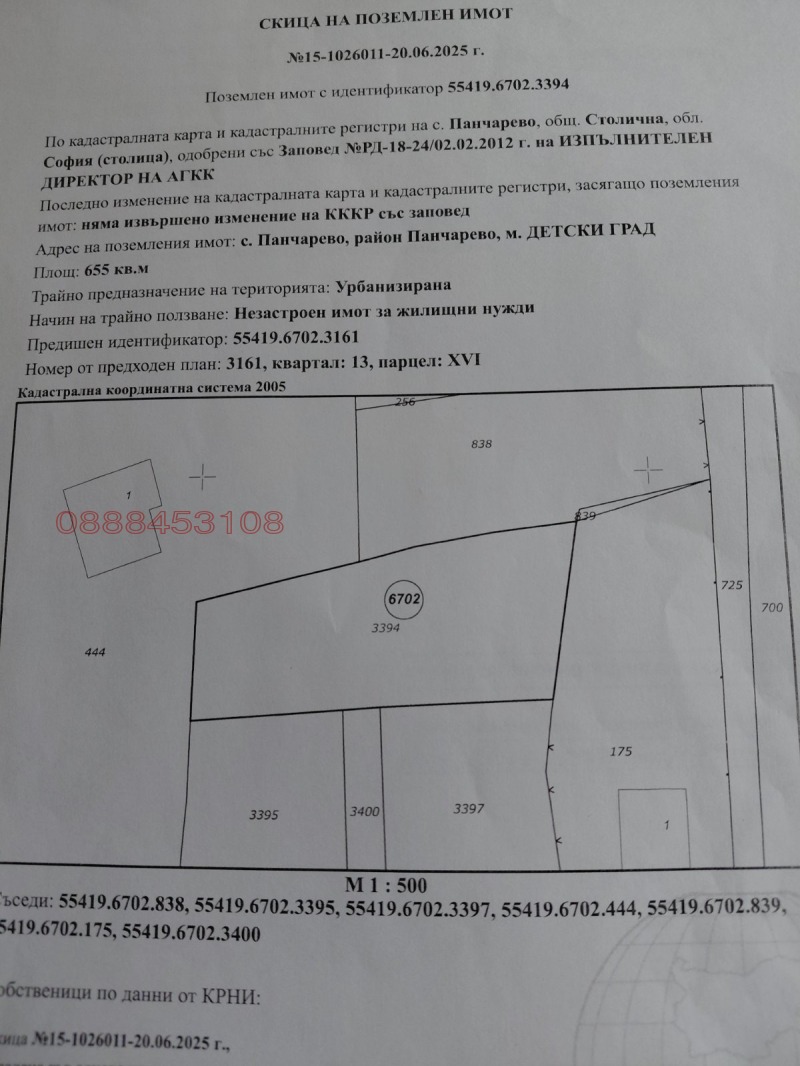 Продава ПАРЦЕЛ в град София, с. Панчарево - 655 кв.м / 199 775 € » 390 725.94 лв.