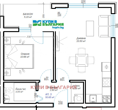 Na prodej  1 ložnice Varna , m-t Pčelina , 58 m2 | 52249714