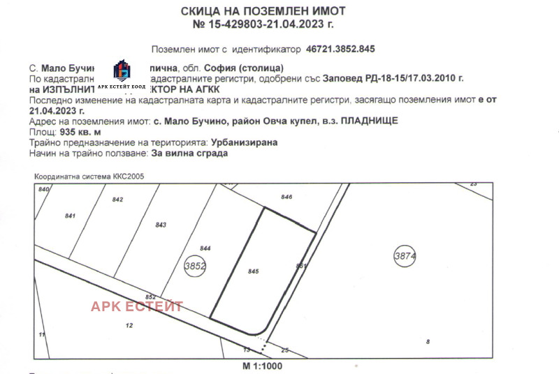 Продава  Парцел град София , с. Мало Бучино , 935 кв.м | 65321890 - изображение [2]