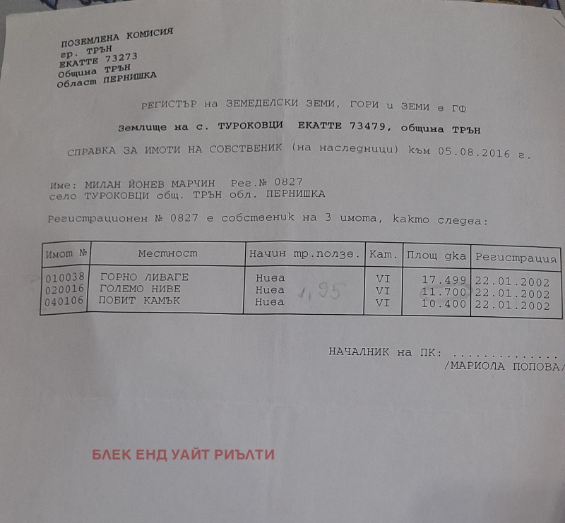 Продава ЗЕМЕДЕЛСКА ЗЕМЯ, гр. Трън, област Перник, снимка 2 - Земеделска земя - 52504920