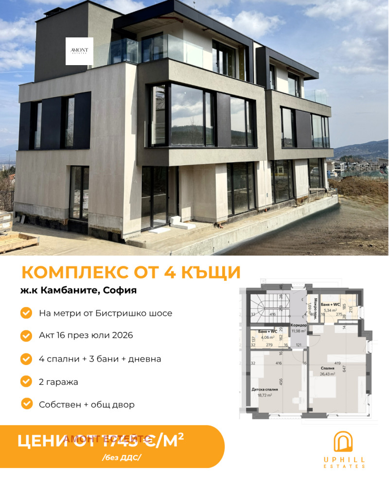 Продава КЪЩА в град София, м-т Камбаните - 340 кв.м / 629 000 € » 1 230 217.07 лв., АМОНТ ЕСТЕЙТС