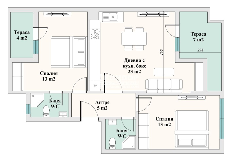Til salgs  2 soverom Plovdiv , Karsjijaka , 99 kvm | 36930434 - bilde [2]