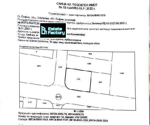 Продава  Парцел град София , Кремиковци , 1064 кв.м | 12172495