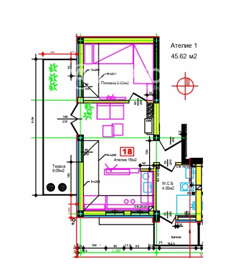 Продаја  1 спаваћа соба Софија , Сухата река , 58 м2 | 65328583 - слика [4]