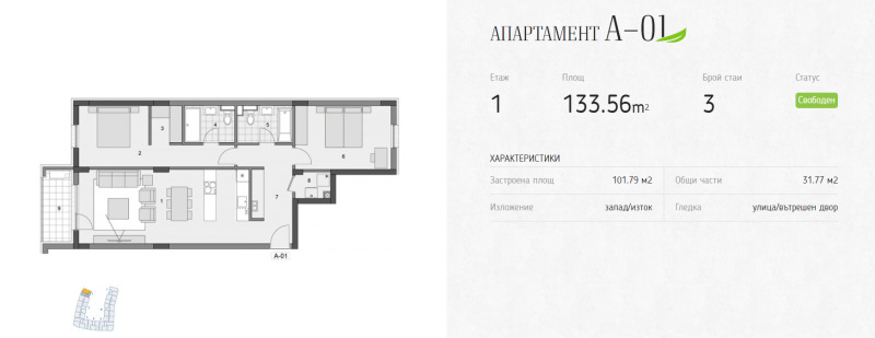 Myytävänä  2 makuuhuonetta Sofia , Manastirski livadi , 134 neliömetriä | 69060871 - kuva [2]