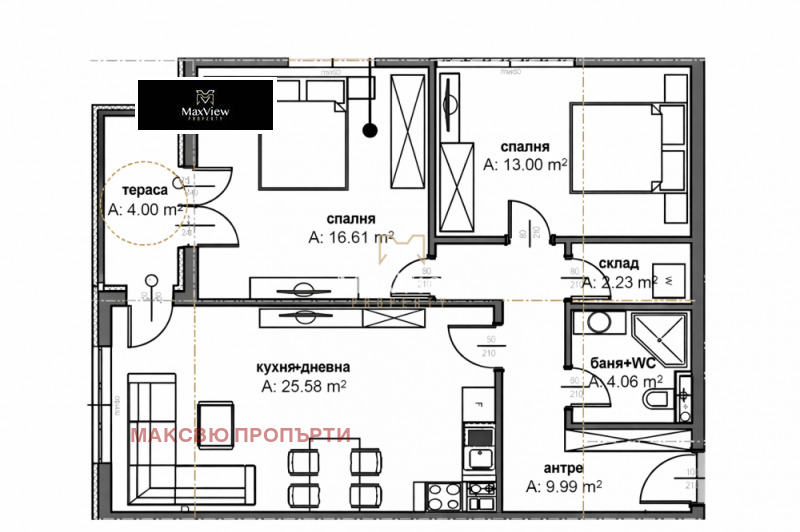 Продава 3-СТАЕН в град София, Малинова долина - 106 кв.м / 235 176 € » 459 964.28 лв., МАКСВЮ ПРОПЪРТИ