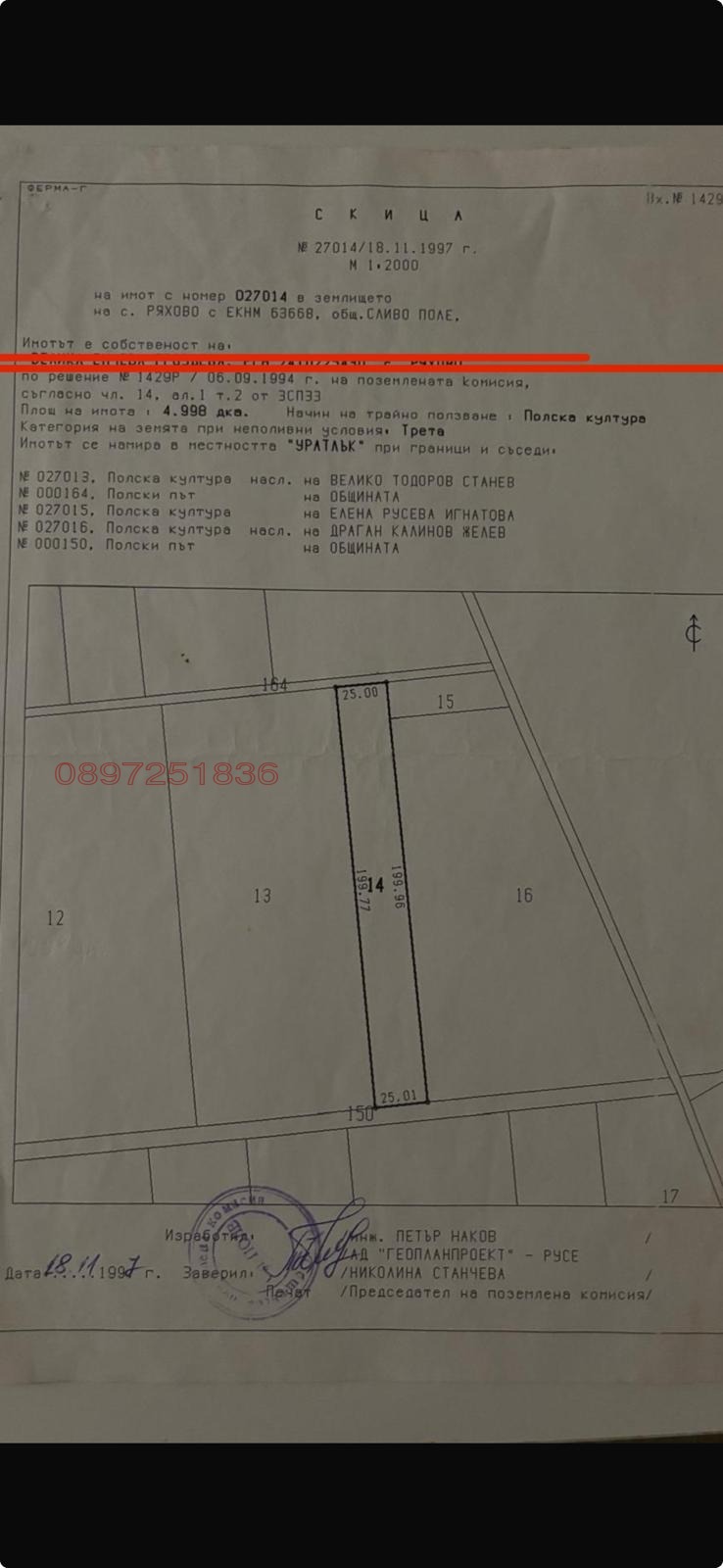 Продава ЗЕМЕДЕЛСКА ЗЕМЯ, с. Ряхово, област Русе