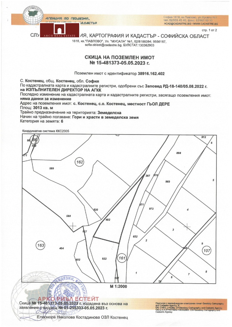 Продава ПАРЦЕЛ в област София, гр. Костенец - 3013 кв.м / 35 000 € » 68 454.05 лв., АРКО РИЪЛ ЕСТЕЙТ