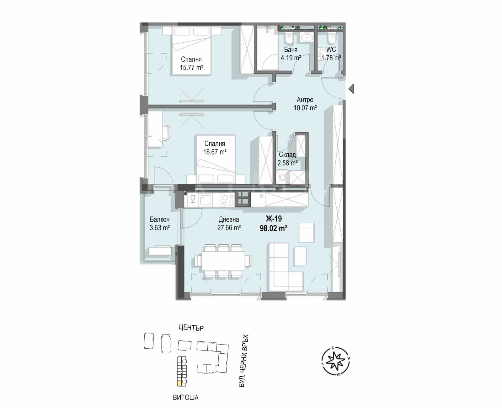 Продава 3-СТАЕН, гр. София, Кръстова вада, снимка 2 - Апартаменти - 46893355