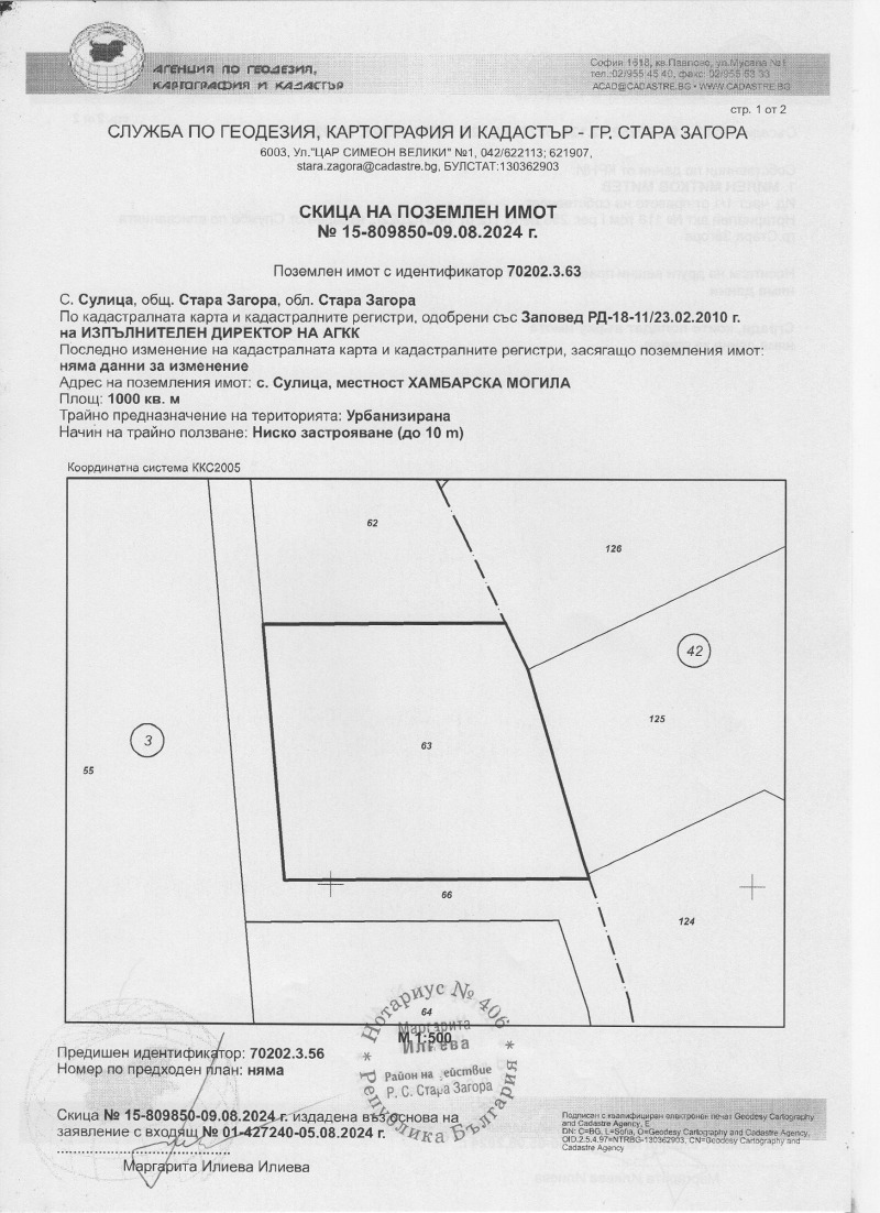 Продава ПАРЦЕЛ в област Стара Загора, с. Старозагорски бани - 1000 кв.м / 90 000 € » 176 024.70 лв., АМБРОЗИЯ - 90