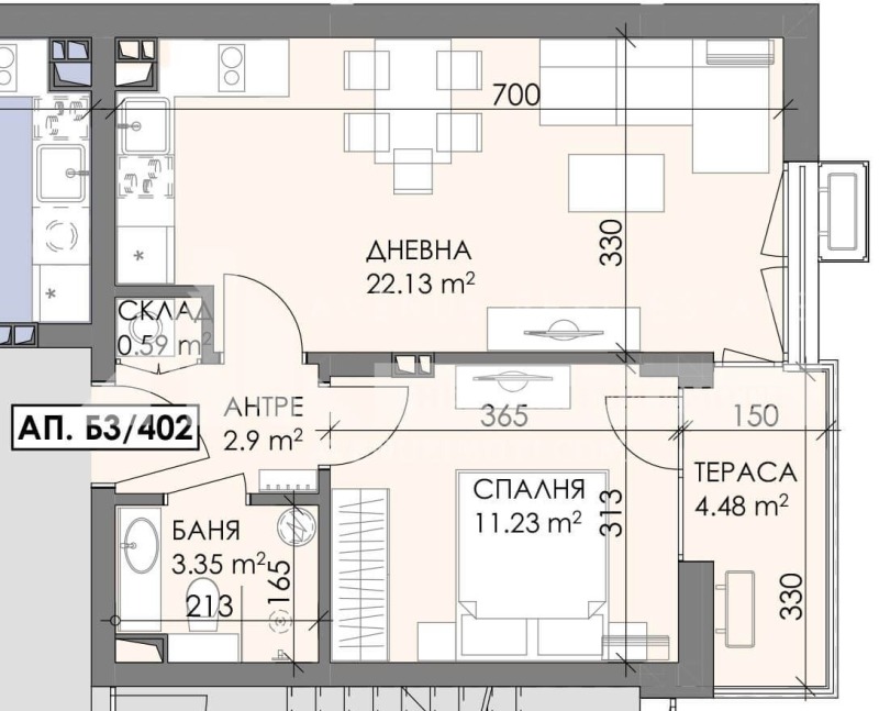 In vendita  1 camera da letto Burgas , Meden rudnik - zona B , 60 mq | 89988500