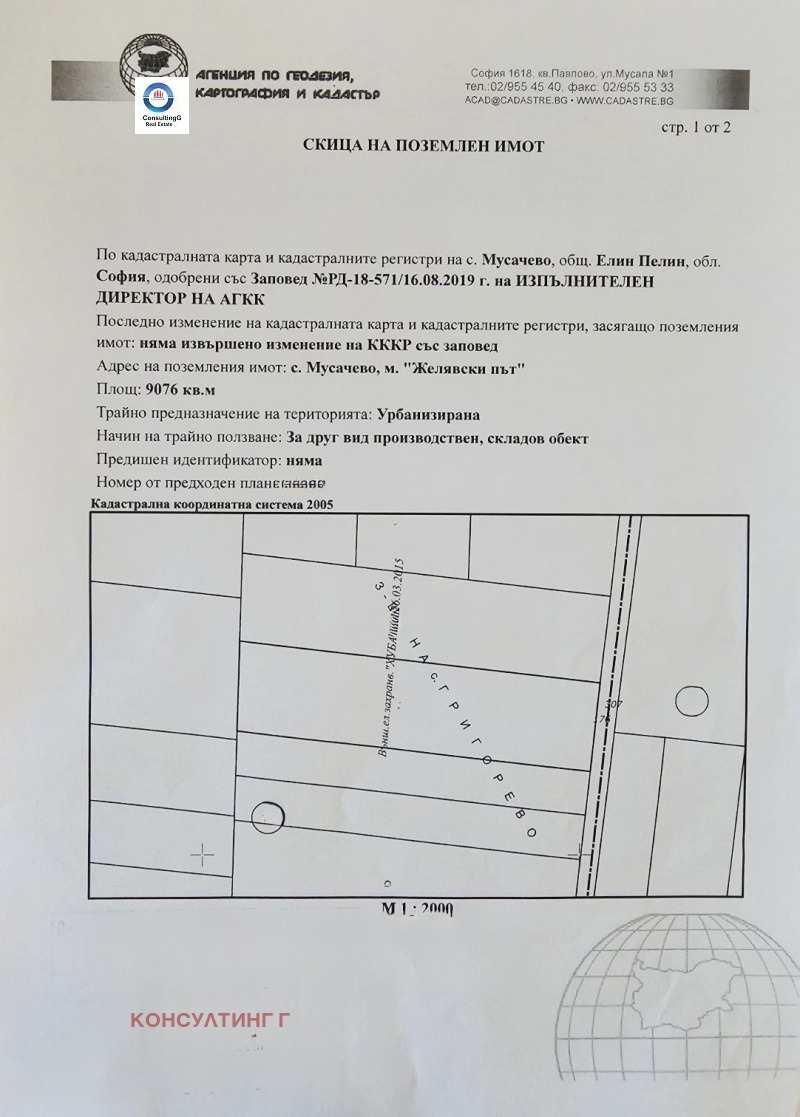 Продава ПАРЦЕЛ в област София, гр. Елин Пелин - 9076 кв.м / 450 000 € » 880 123.50 лв., КОНСУЛТИНГ Г