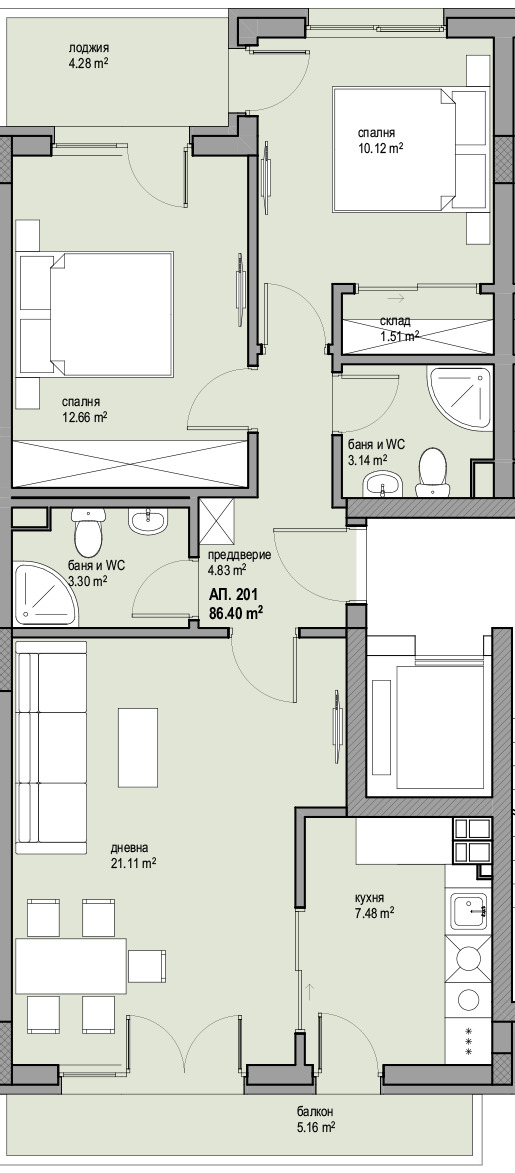 In vendita  2 camere da letto Sofia , Liulin 8 , 104 mq | 76315956 - Immagine [2]