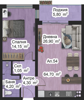 1 makuuhuone Peštersko šose, Plovdiv