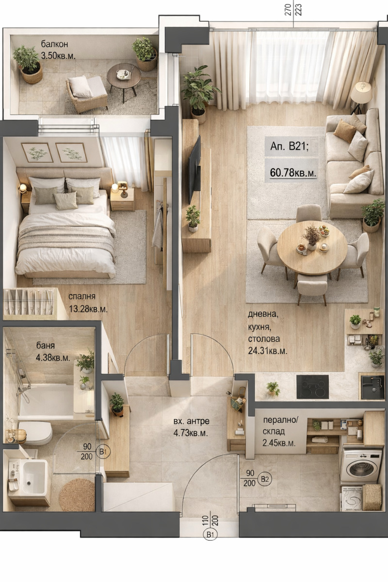 Продава 2-СТАЕН в град Пловдив, Христо Смирненски - 70 кв.м / 105 850 € » 207 024.61 лв., СКАФФ