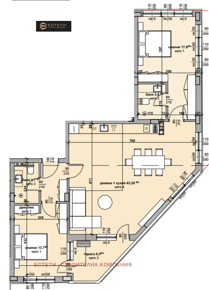 Продава 3-СТАЕН в град Стара Загора, Самара 3 - 133 кв.м / 166 900 € » 326 428.03 лв., ЕСТЕТИ - СТРОИТЕЛНА КОМПАНИЯ