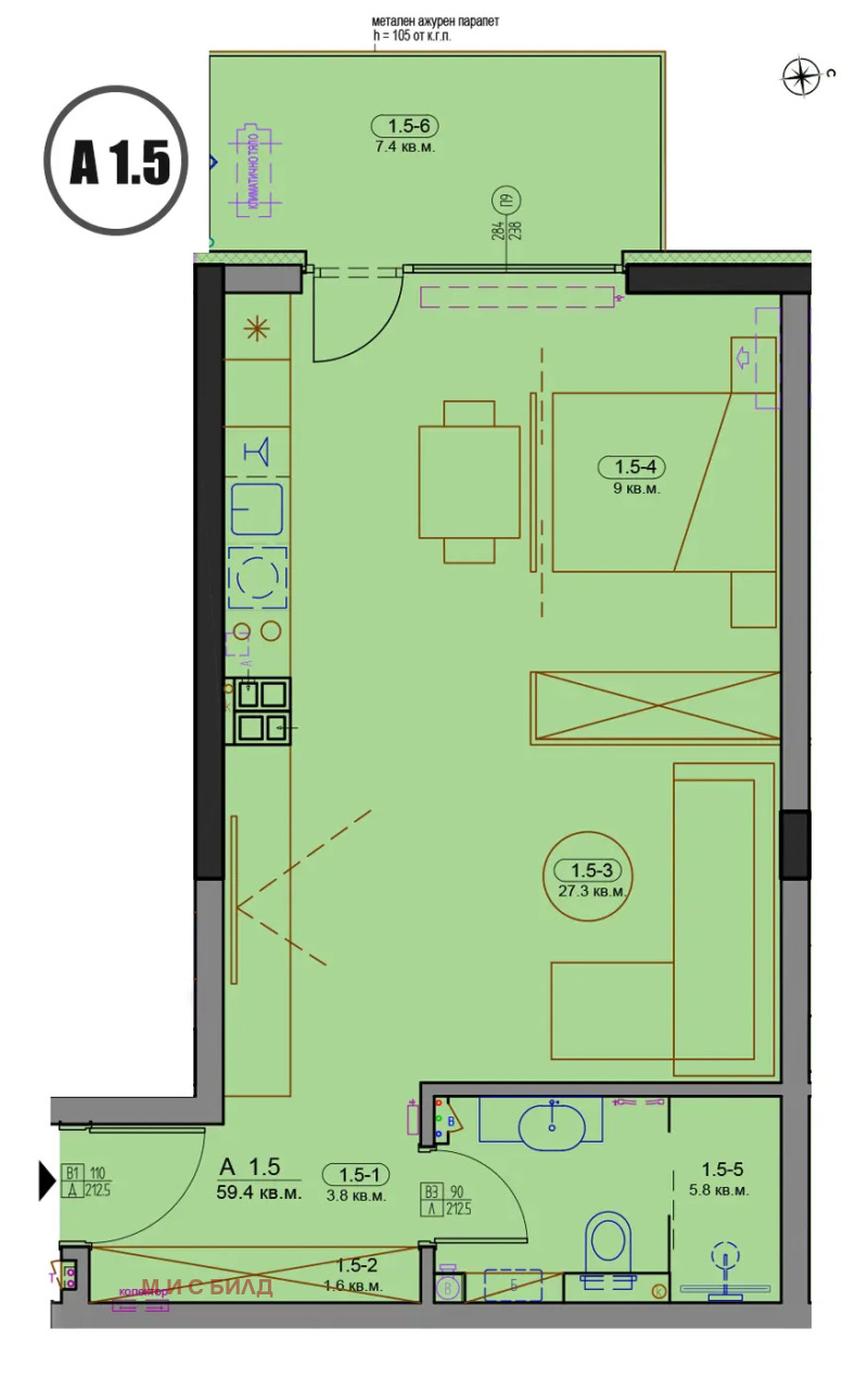 Продава 1-СТАЕН в град София, Левски Г - 69 кв.м / 151 400 € » 296 112.66 лв., М И С БИЛД