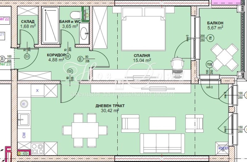 Продаја  1 спаваћа соба Софија , Малинова долина , 81 м2 | 62080780 - слика [13]