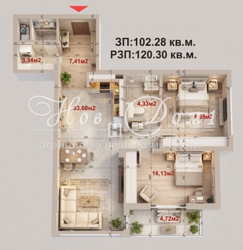 Продава 3-СТАЕН в град София, Лагера - 102 кв.м / 330 812 € » 647 012.03 лв., НОВ ДОМ 1