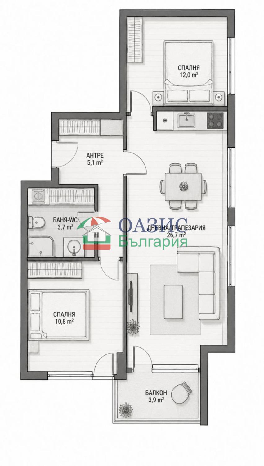 Продава 3-СТАЕН, гр. Обзор, област Бургас, снимка 4 - Апартаменти - 55100574
