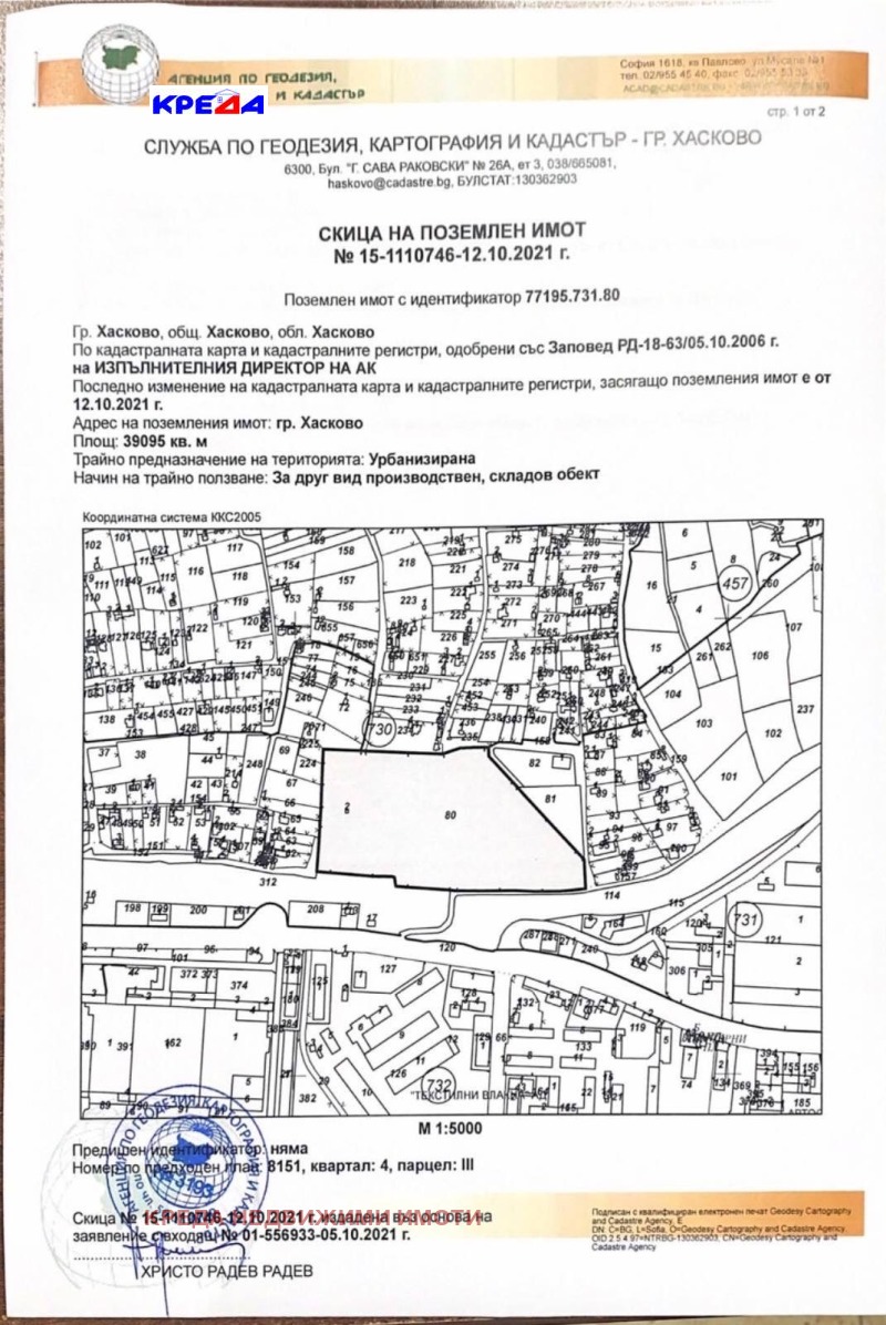 Продава ПАРЦЕЛ в град Хасково, Промишлена зона - Изток - 39095 кв.м / При запитване, КРЕДА НЕДВИЖИМИ ИМОТИ
