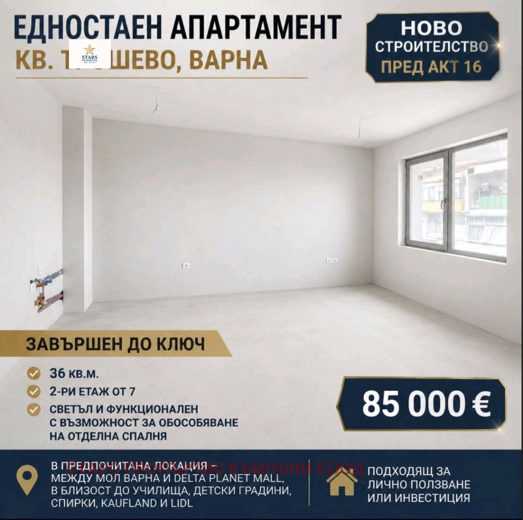 Продава 1-СТАЕН, гр. Варна, Трошево, снимка 3 - Апартаменти - 55825221