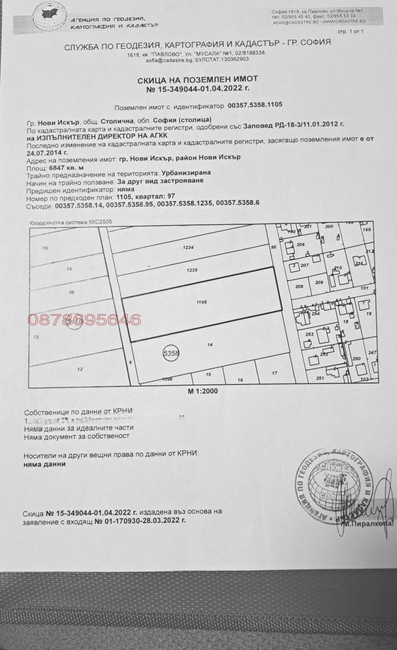 Продава ПАРЦЕЛ в град София, гр. Нови Искър - 6847 кв.м / 684 700 € » 1 339 156.80 лв.