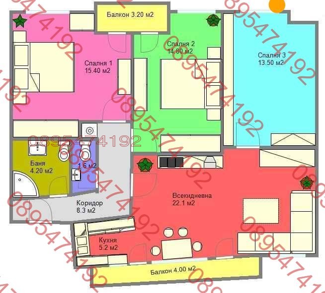 Дава под наем 4-СТАЕН, гр. София, Белите брези, снимка 12 - Апартаменти - 53364259